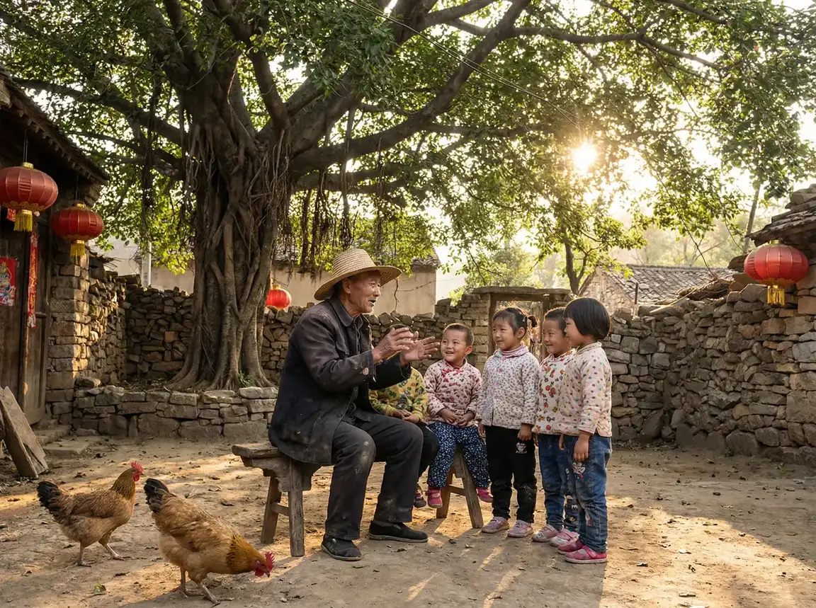 老人在大榕树下给孩子们讲故事 - 号手就位电视剧免费观看下载 乡村记忆